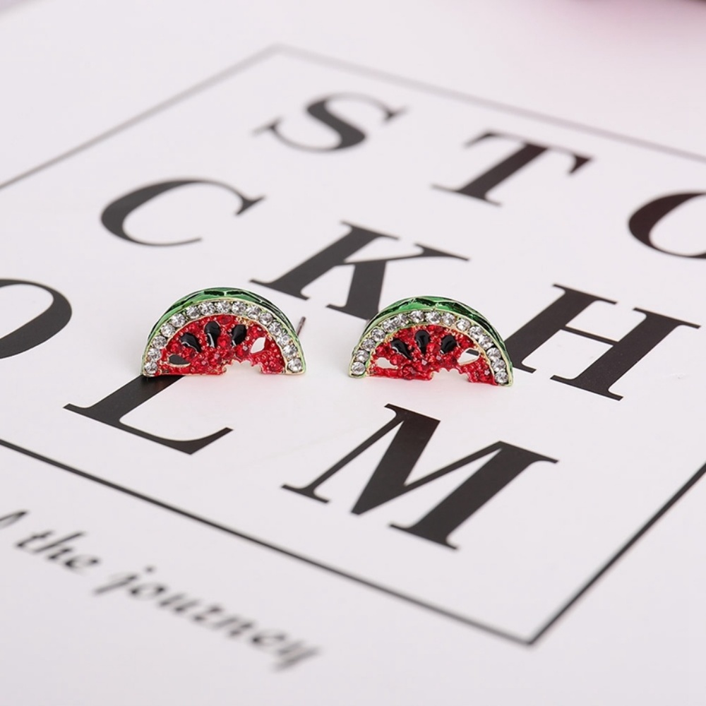 Stunning Watermelon CZ Stud Earrings - Picture 5 of 8